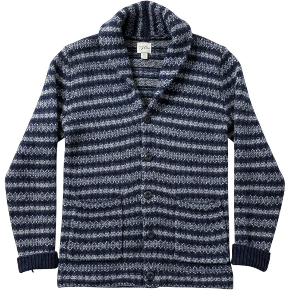 J Crew Lambswool Cardigan Sweater XS Fair Isle Shawl Collar Nordic Stripe Chunky